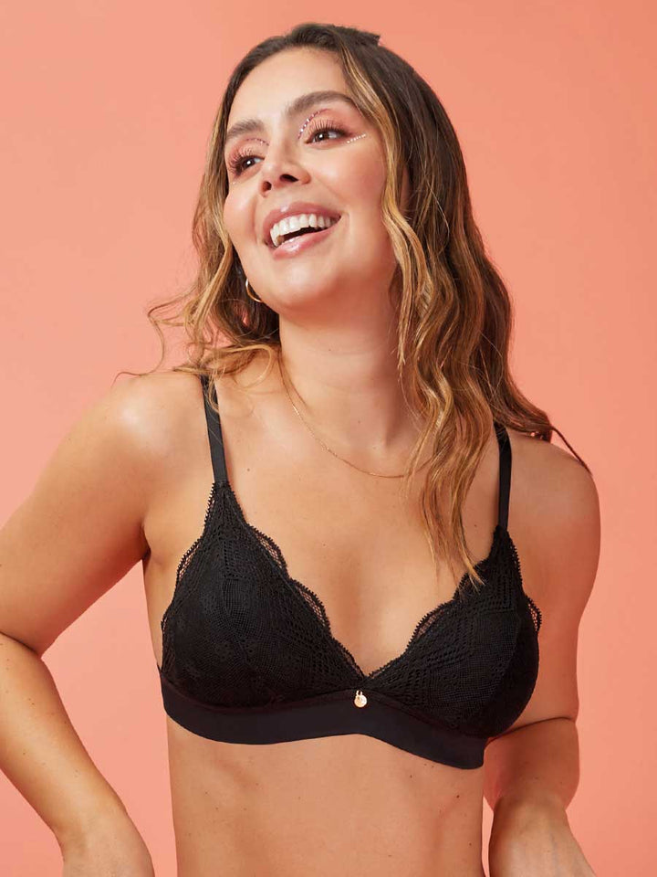 Bralette Triangular En Encaje Negro