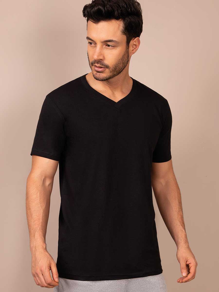 Camiseta Básica Cuello V Negro