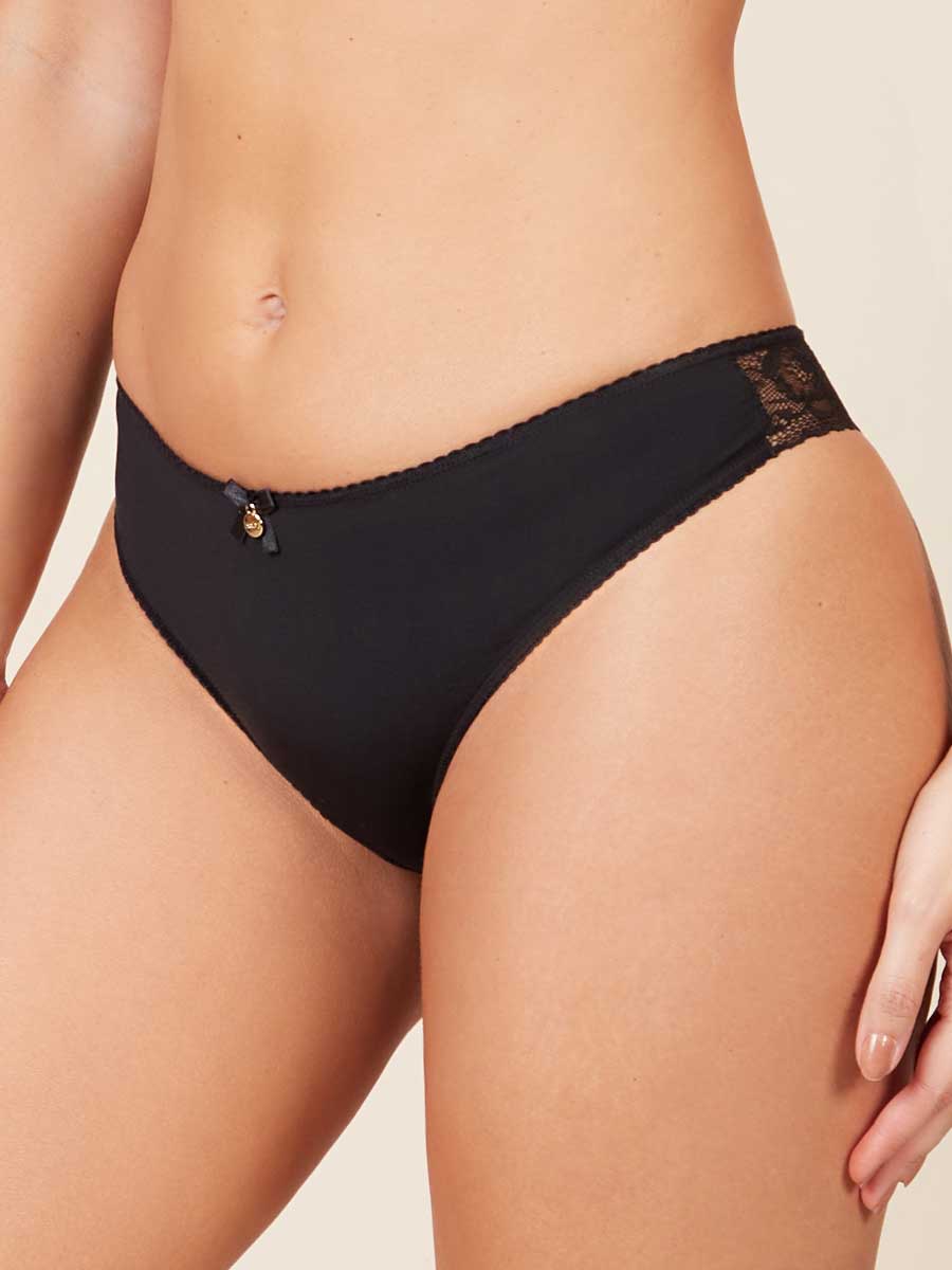 Brasilera Para Mujer con Encaje Posterior Negro