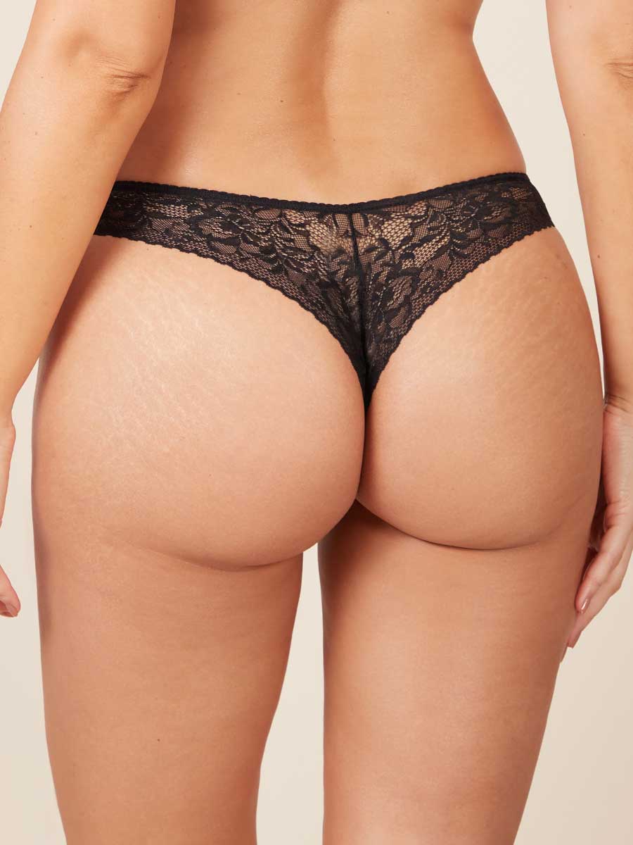 Brasilera Para Mujer con Encaje Posterior Negro