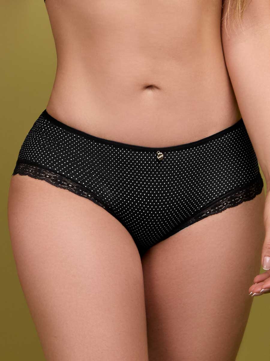 Cachetero Estampado Detalles de Encaje Negro