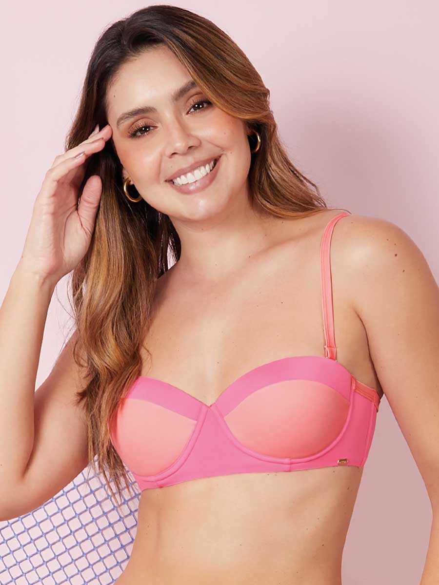 Top de Baño Strapless Rosa Chicle