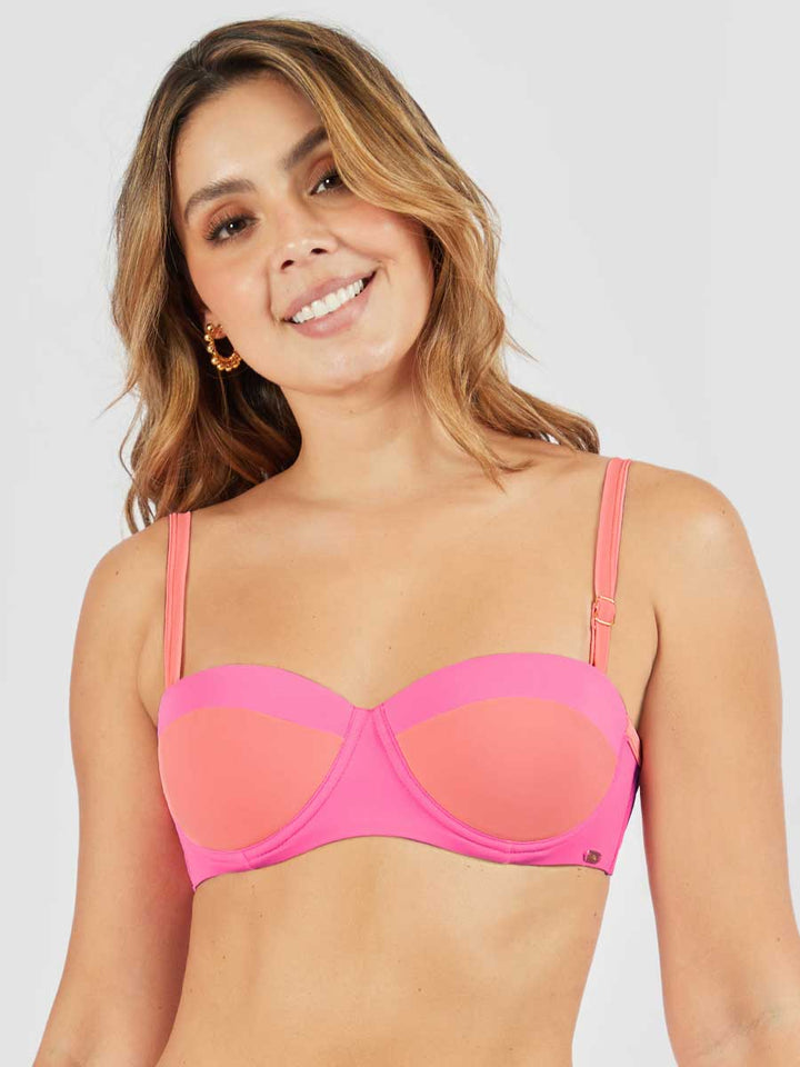 Top de Baño Strapless Rosa Chicle