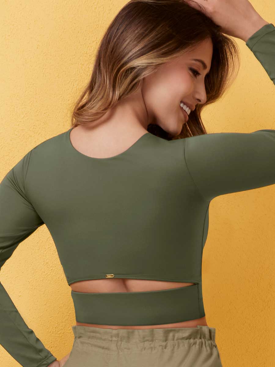 Top de Baño Manga Larga Color Verde Militar