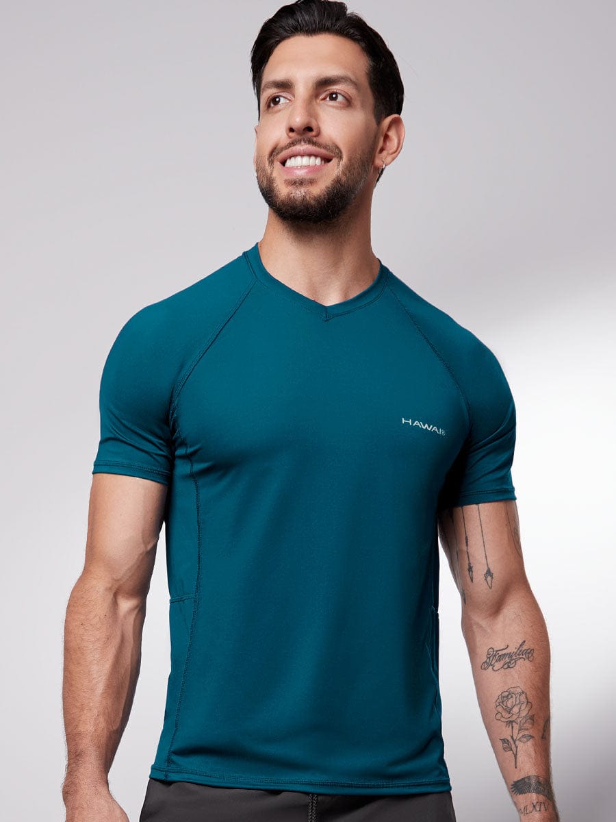 Camiseta Deportiva Para Hombre Cuello V Color Verde Marino – Haby