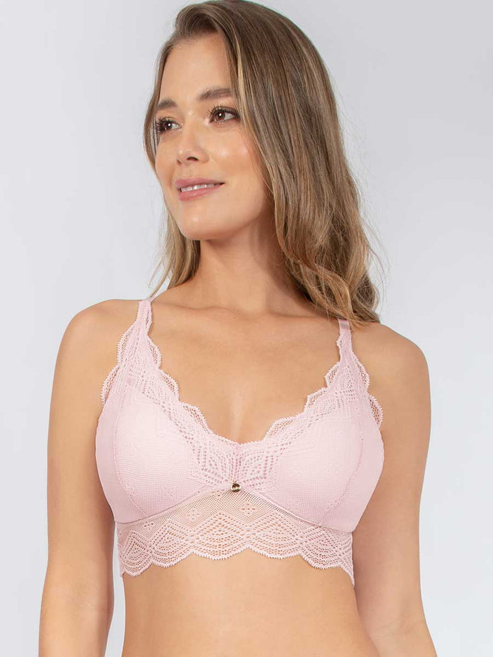 Bralette Triangular Encaje Color Rosa