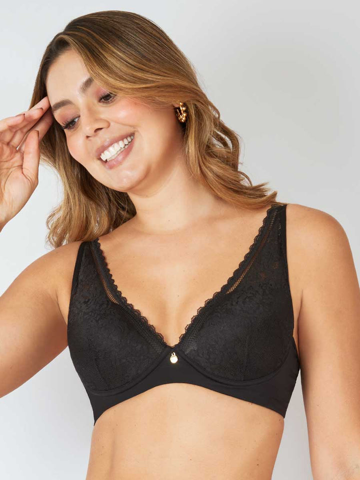 Brasier Encaje Escote V Negro