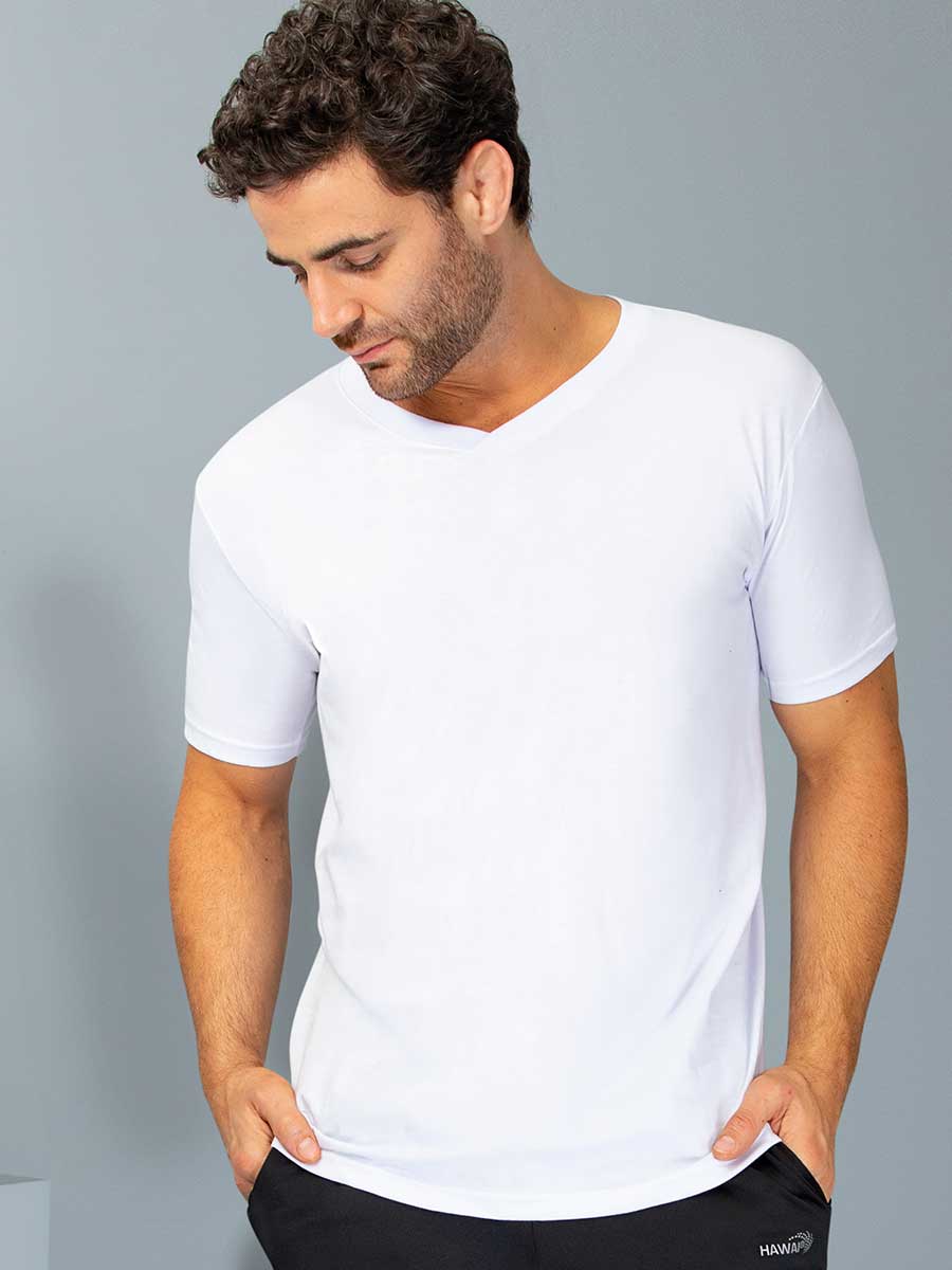 Camiseta Básica Cuello V Para Hombre Paq. X2