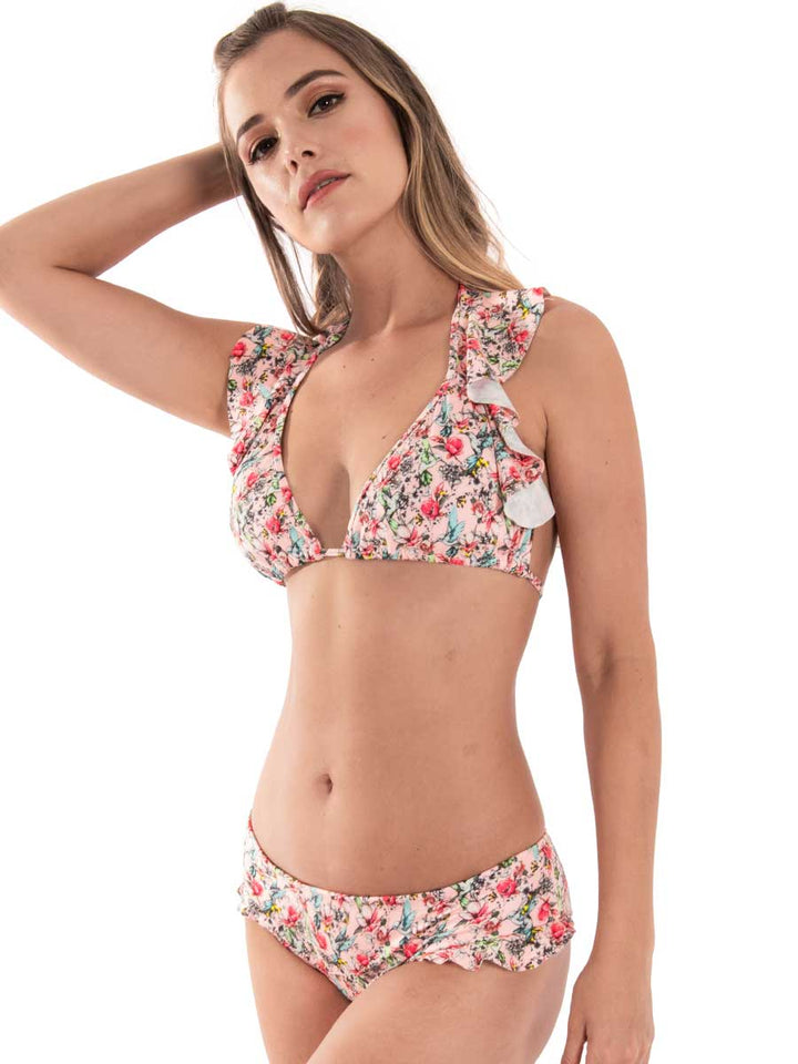 Bikini de Baño Estampado Floral Color Mandarina