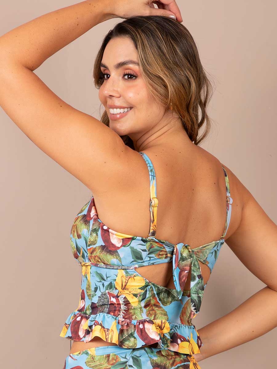 Top Largo de Baño Estampado Azul