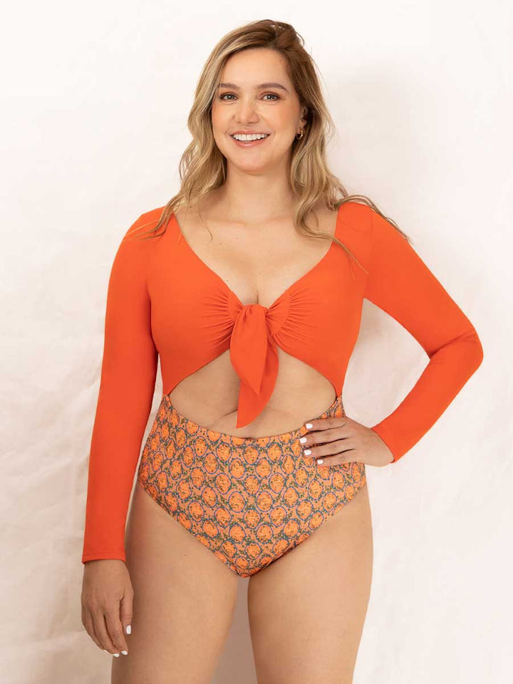 Traje de Baño Entero Manga Larga Naranja