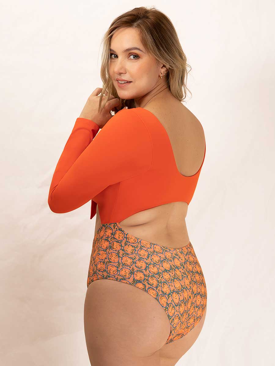 Traje de Baño Entero Manga Larga Naranja