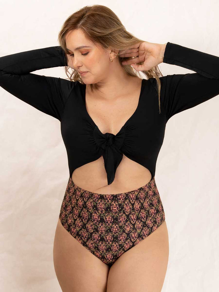 Traje de Baño Entero Manga Larga Negro