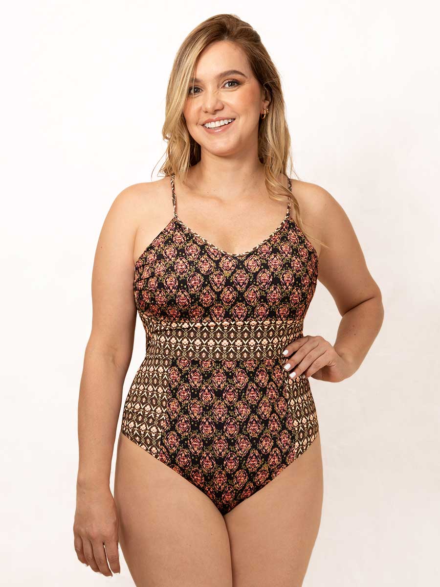 Traje de Baño Entero Estampado Negro