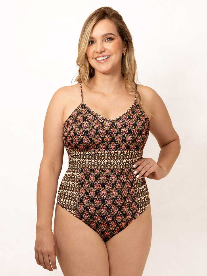 Traje de Baño Entero Estampado Negro