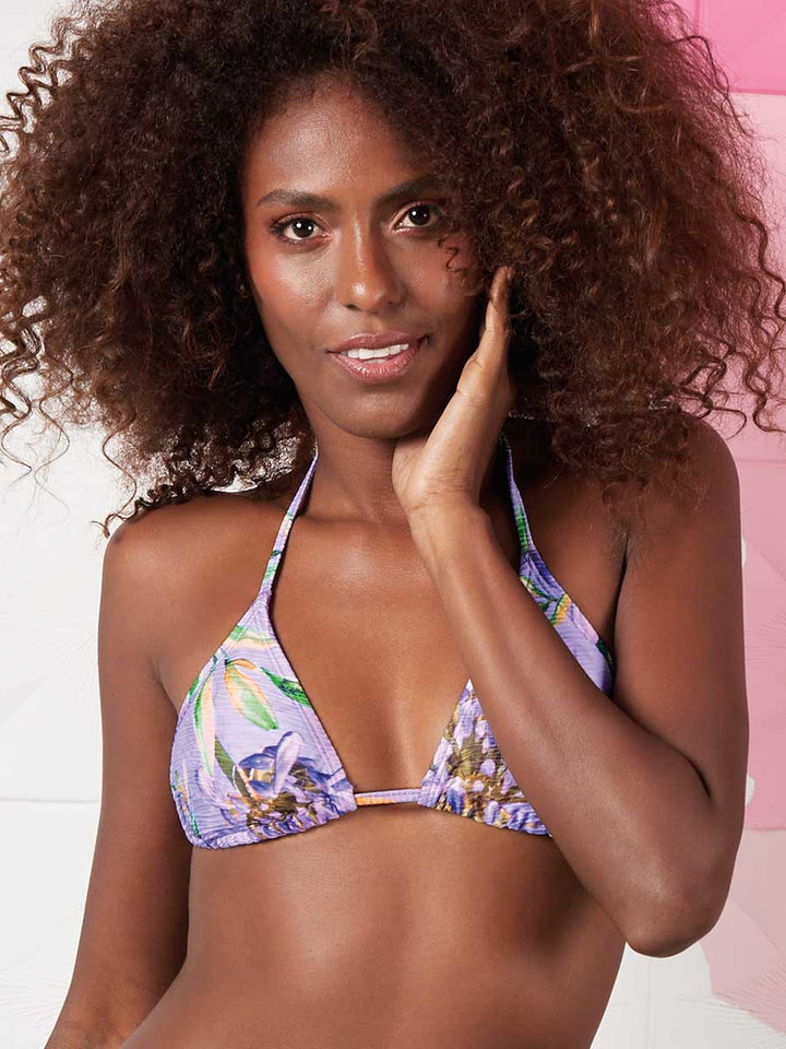 Top de Baño Triangular Estampado Morado