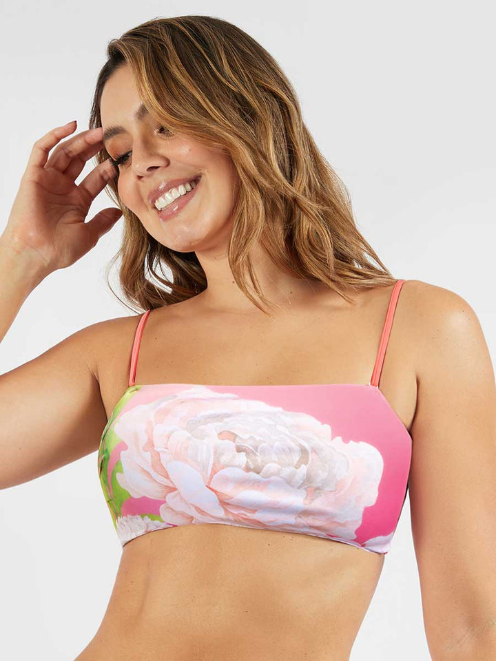 Top de Baño Strapless Coral Cálido