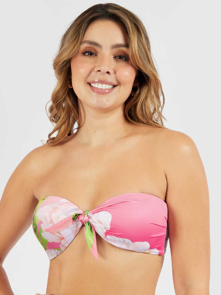 Top de Baño Strapless Coral Cálido