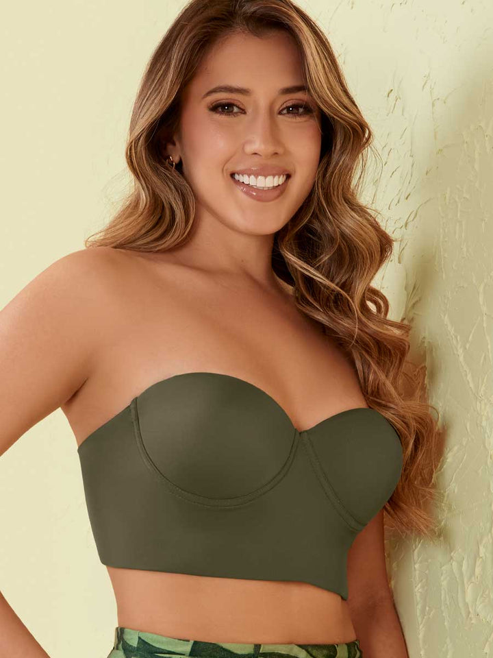 Top de Baño Strapless Estructurado Verde Militar