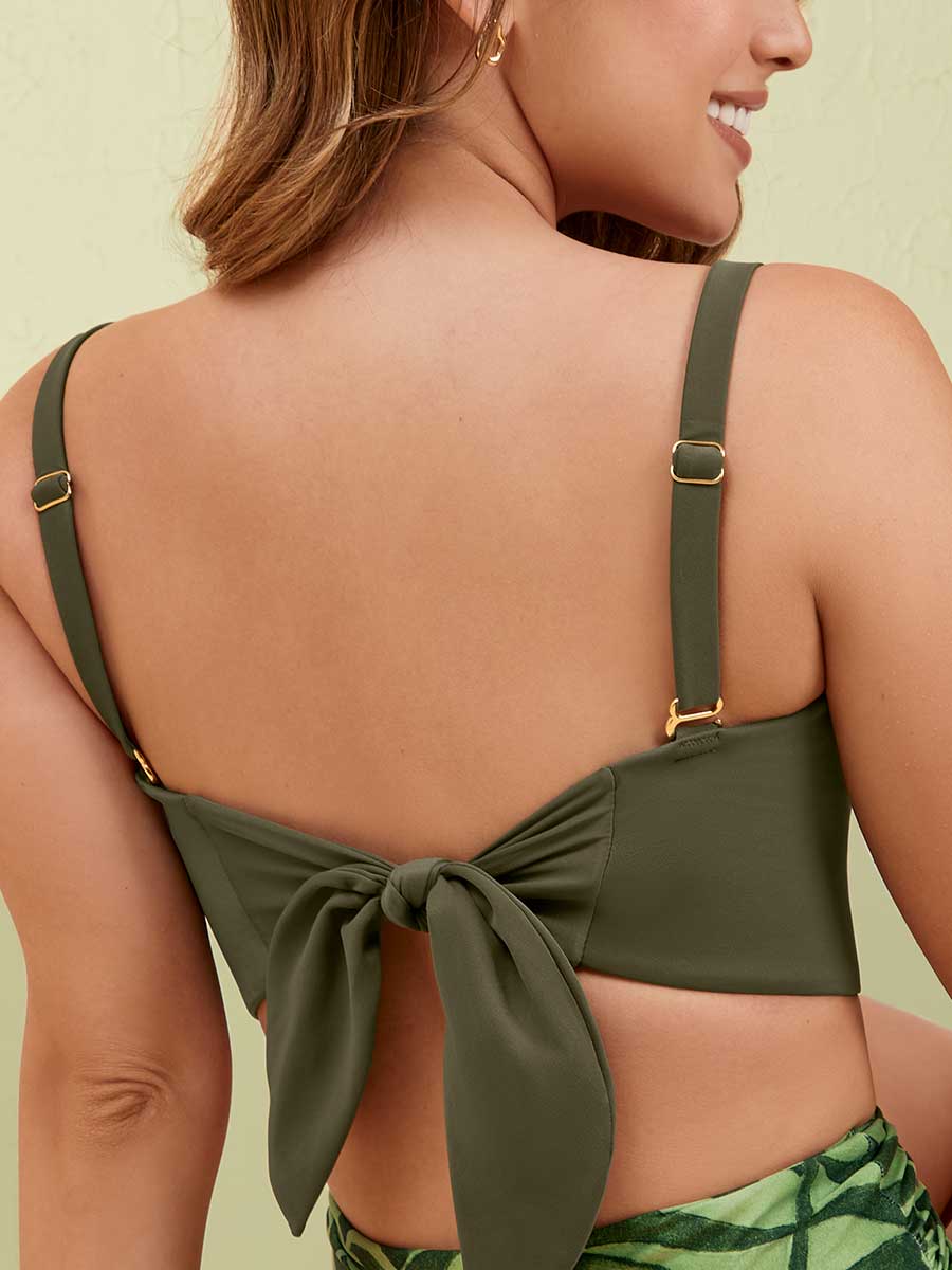 Top de Baño Strapless Estructurado Verde Militar