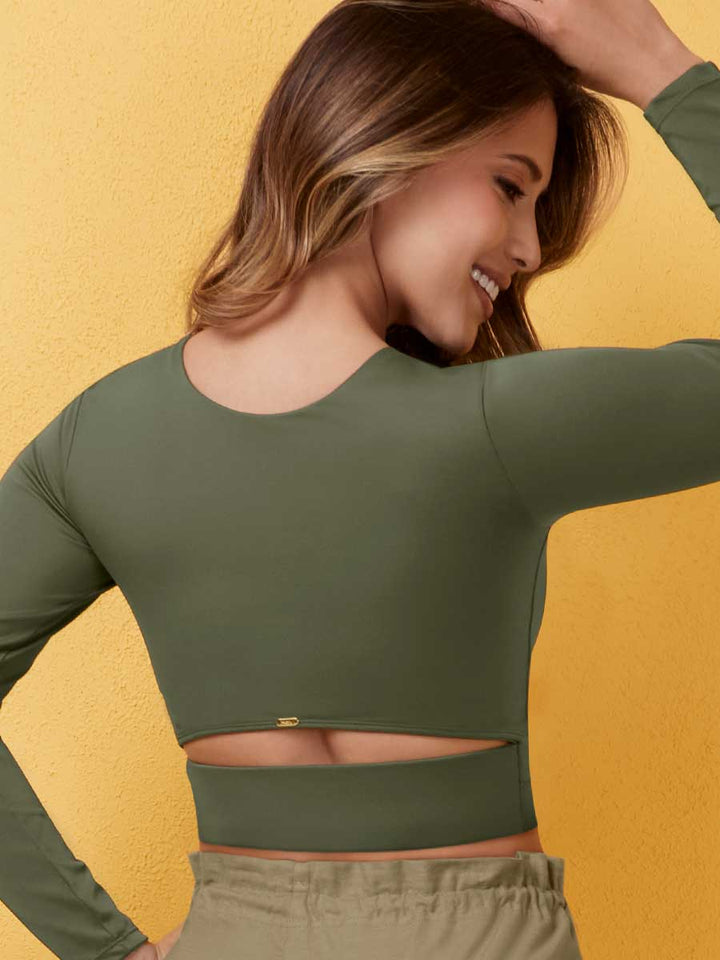 Top de Baño Manga Larga Color Verde Militar