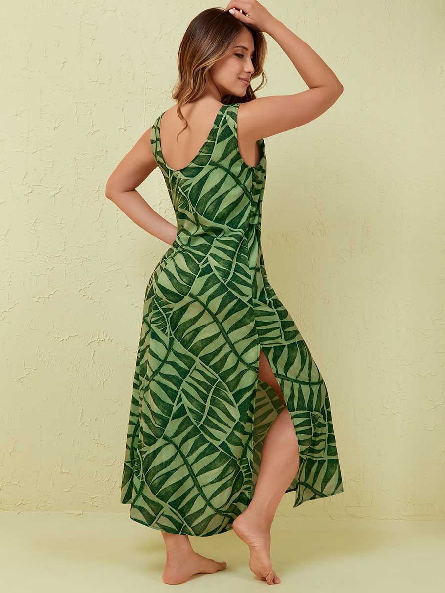 Pareo Vestido Largo Estampado Verde Militar