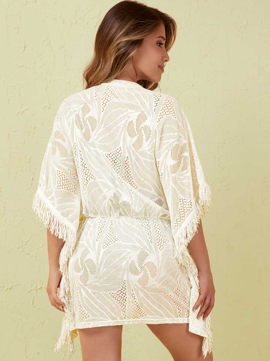 Pareo Kimono en Malla Color Vainilla