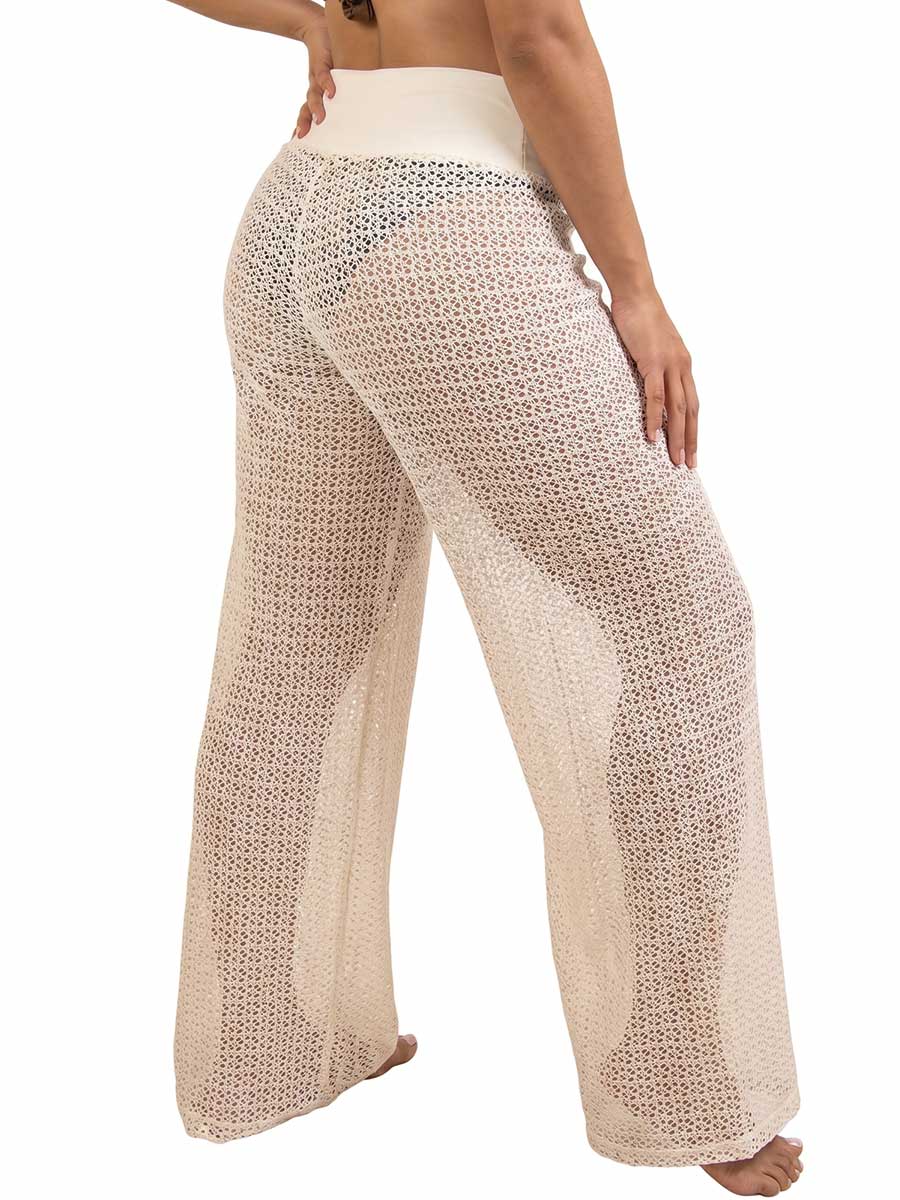 Salida de Baño Pantalón en Malla Vainilla