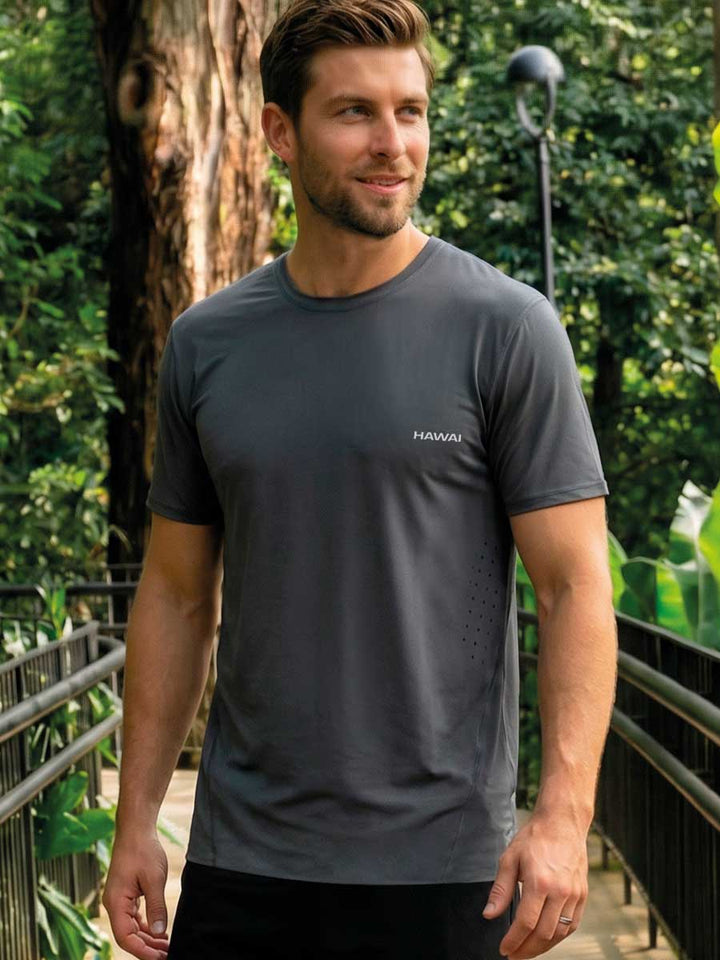Camiseta Deportiva Manga Corta Gris Oscuro