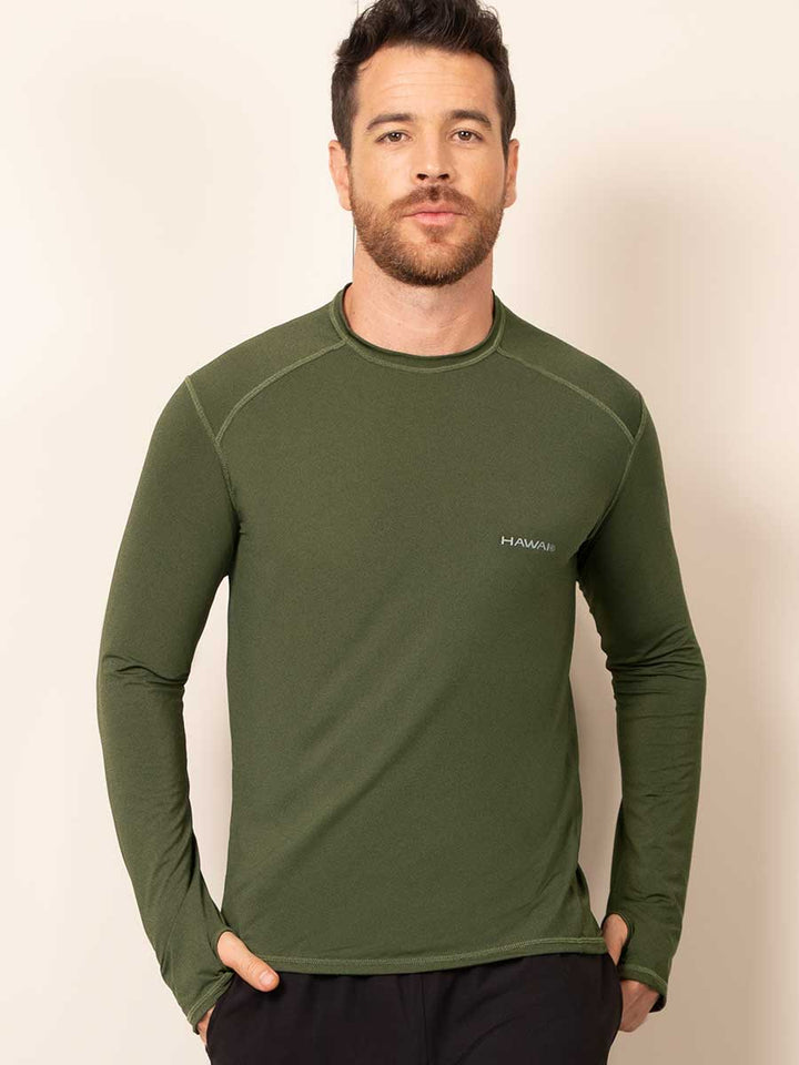 Camiseta Deportiva Manga Larga Verde Militar