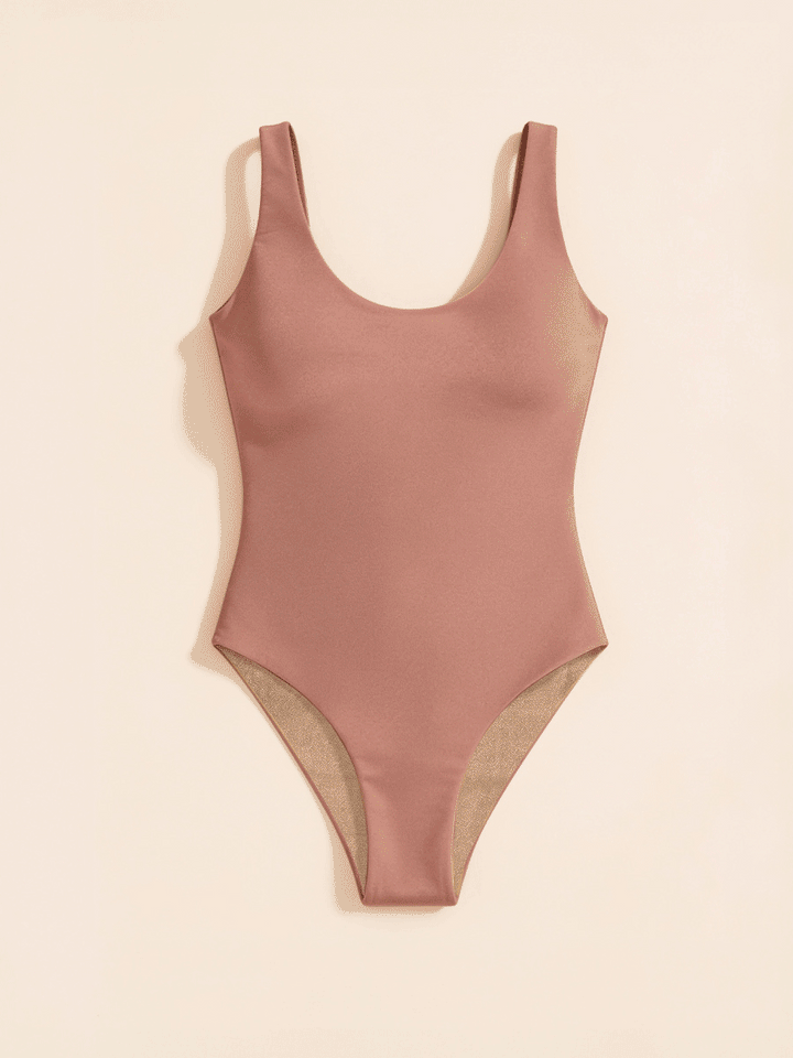 Traje de Baño Entero Reversible Color Oro Rosa