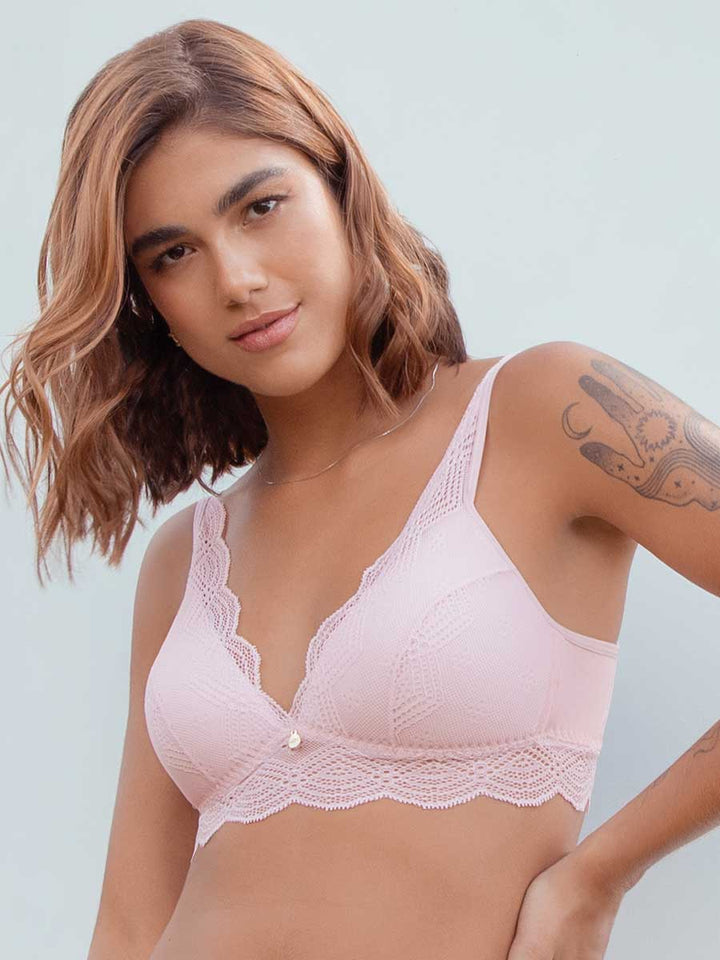 Bralette Triangular Encaje Rosa